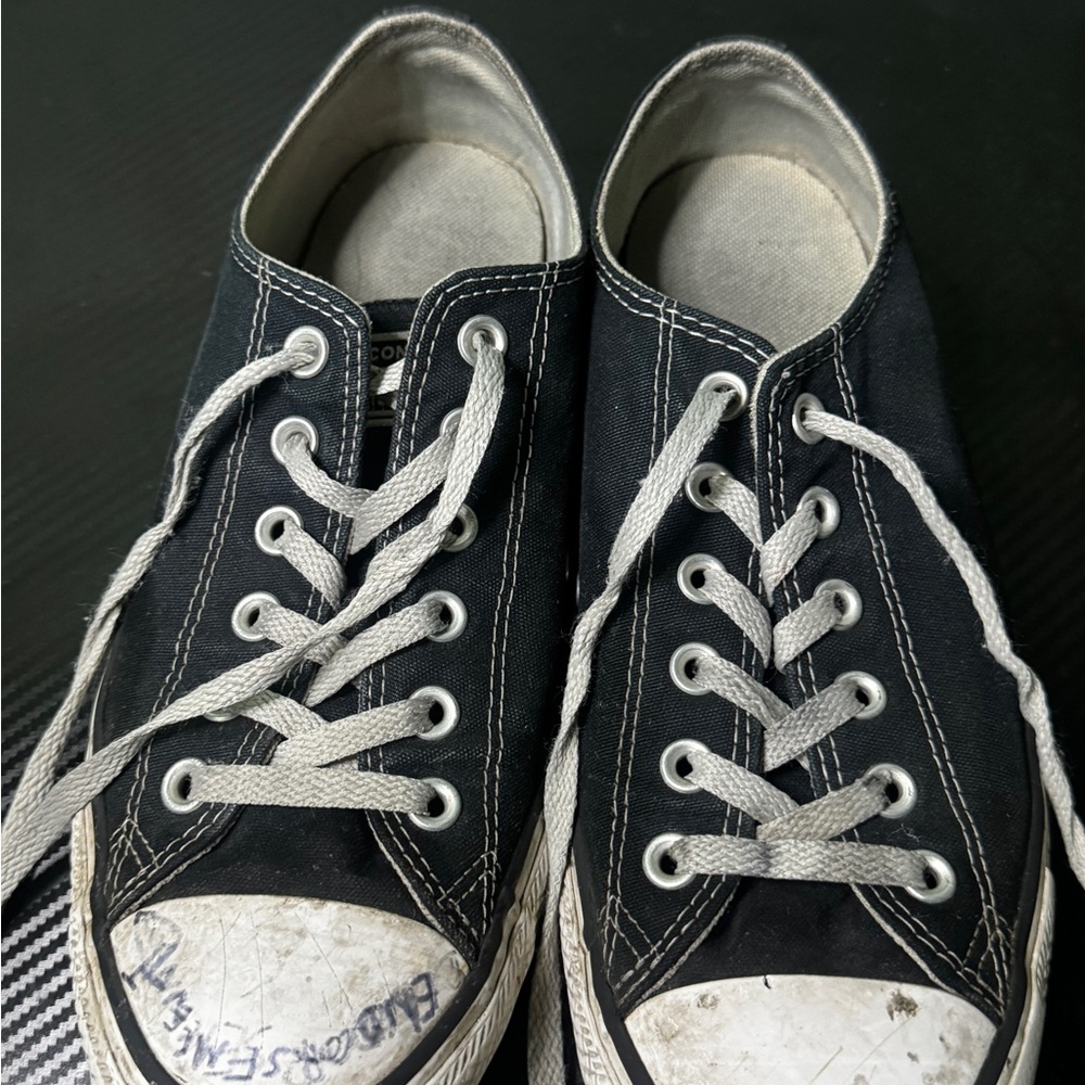 Classic Black Canvas Low-Top Sneakers with White Laces